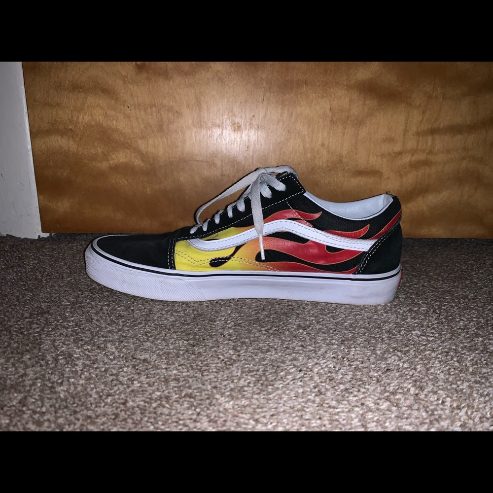 Vans Old Skool Flame Black & White Skate Shoes